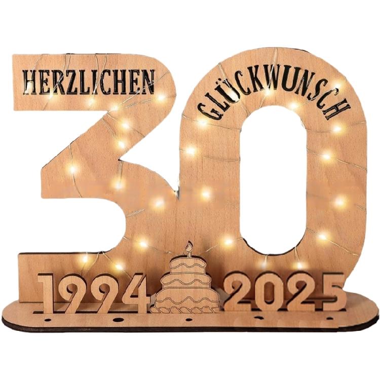 Elegant Wooden Number Figurine with LED Light String Stand for Birthday and Wedding Wood Sign Guest Book DIY Art Crafts