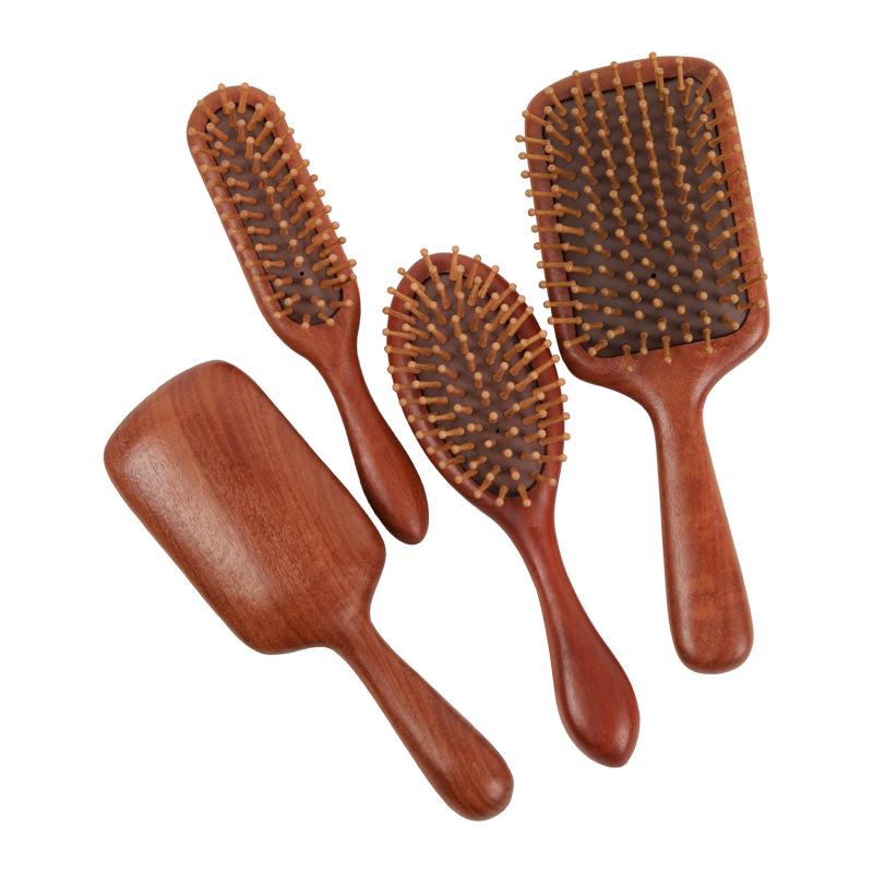 Große Rotes Sandelholz Luftkissen Paddelbürste - Massivholzgriff, Glatte Haarmassagekamm für den Heimgebrauch