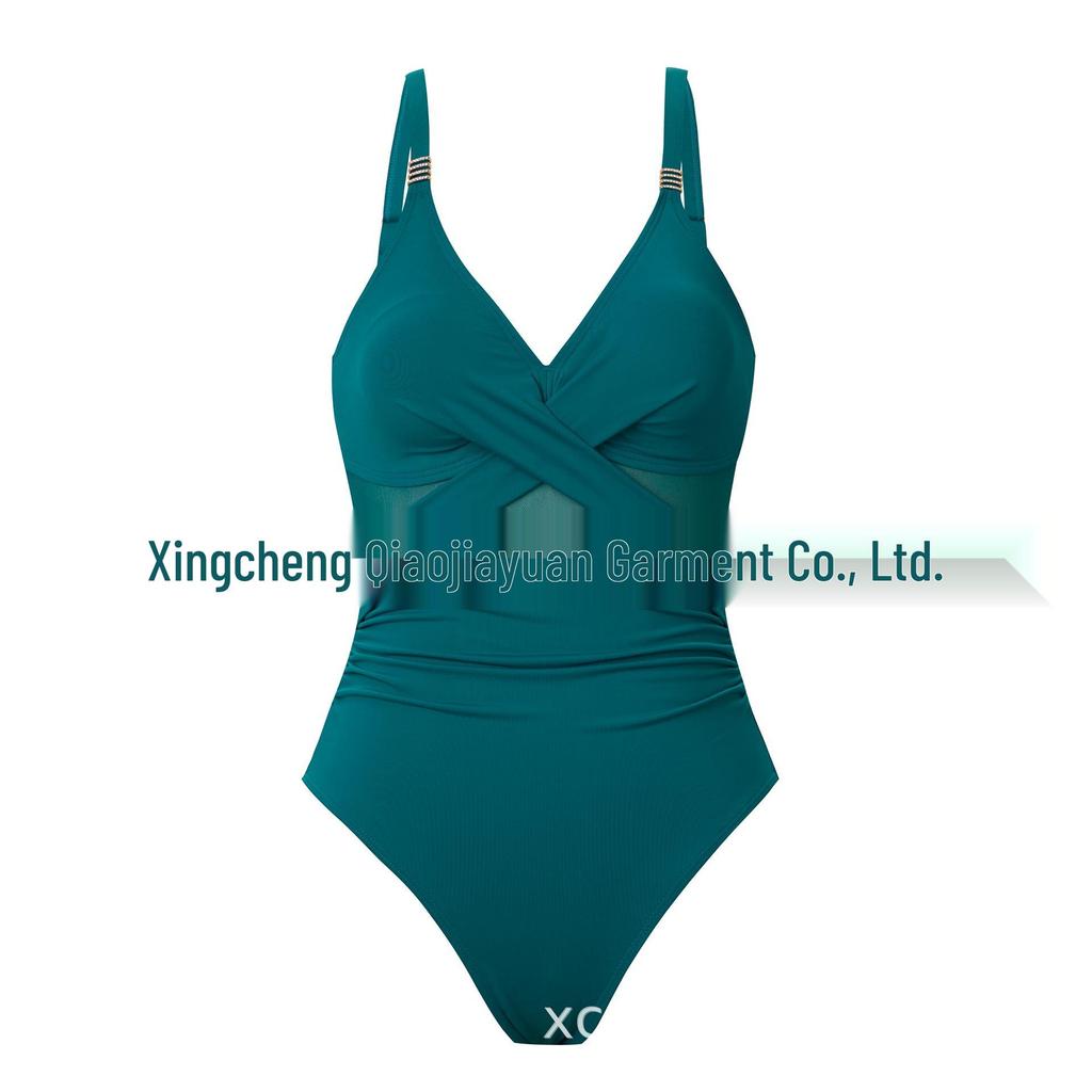 2025 European-American Women's One-Piece Solid Mesh Swimsuit Bikini