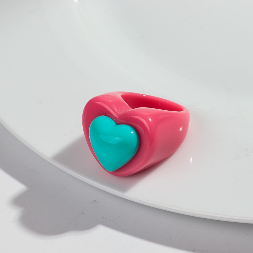 Cute Chunky Heart Acrylic Finger Rings for Women Trendy Multicolor Resin Love Bowknot Stack Ring for Women Party Jewelry Gifts