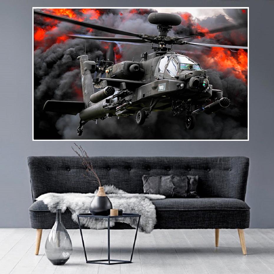 AH-64 Apache Canvas Painting Aviation Print Helicopter Decor Flames of War Wall Picture Posters and Prints for Living Room Decor