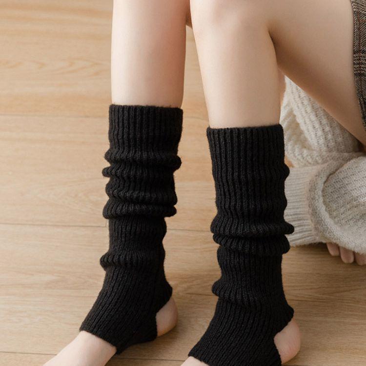 White Women's Thick Knit Leg Warmers - Autumn/Winter Calf-Length Socks