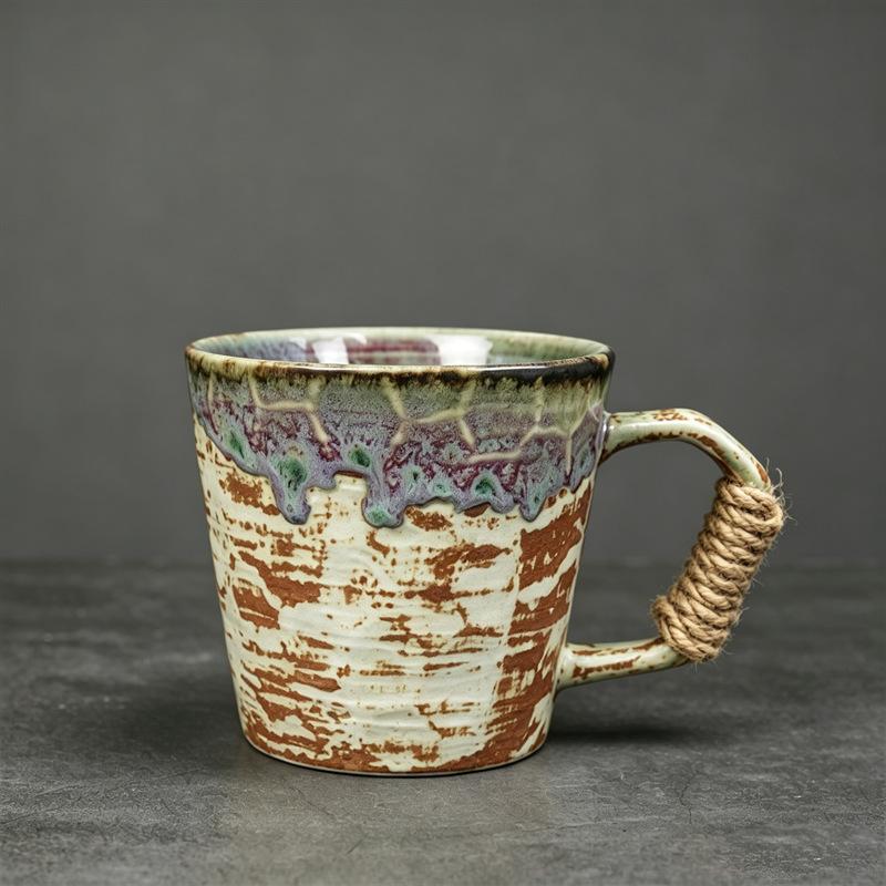 Kiln Ceramic Cup Hemp Rope Handle Mug Creative Water Cup Household High Value Coffee