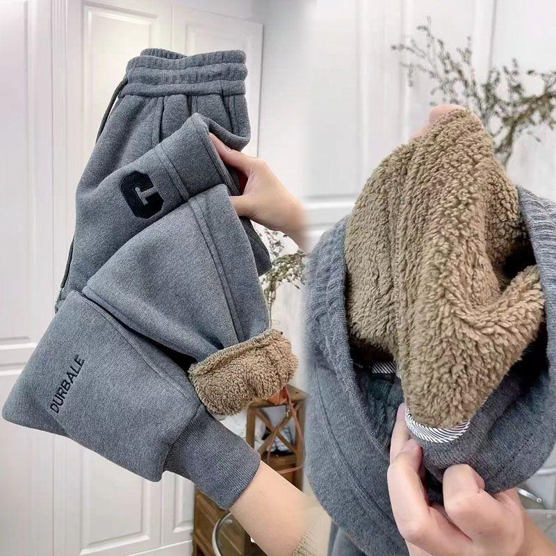 

Зимняя новинка Флисовые плотные спортивные штаны женские Кашемир Чистый хлопок Свободные универсальные шаровары с высокой талией Зауженные повседневные штаны Dark gray 2XL