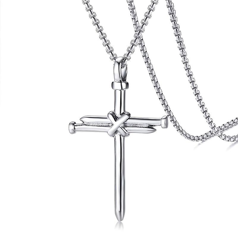 Stainless Steel Chain Cross Pendant Necklace for Men Women Fashion Religious Jewelry Gift