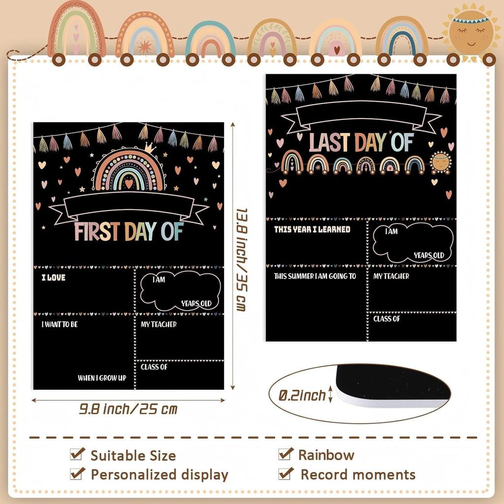 First Day and Last Day School Board Boho Back to School Sign School Chalkboard First Day Photo Prop Sign Rainbow 1st Day Chalk Board for Kids