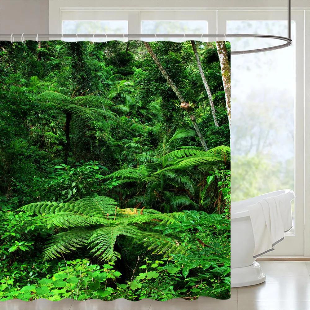 Tropical Forests Shower Curtain Aesthetic Woods Bird Fabric Bathroom Curtain Natural Scenery Home Decor Bathroom Accessories Set