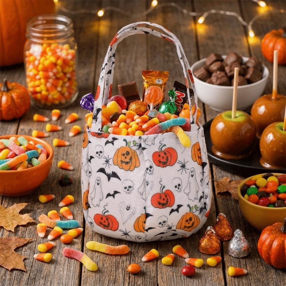 Portable Halloween Candy Bag Non-Woven Pumpkin Candy Bucket Tote Bag Candy Bucket Kids Party