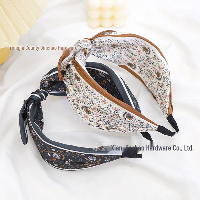 Paisley Fabric Bow Headband: Retro Wide-Brimmed Bunny Ear Korean Hair Accessory