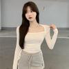 Women's Square Neck Long Sleeve Slim Fit Top T-Shirt Casual Solid Blouse Tee