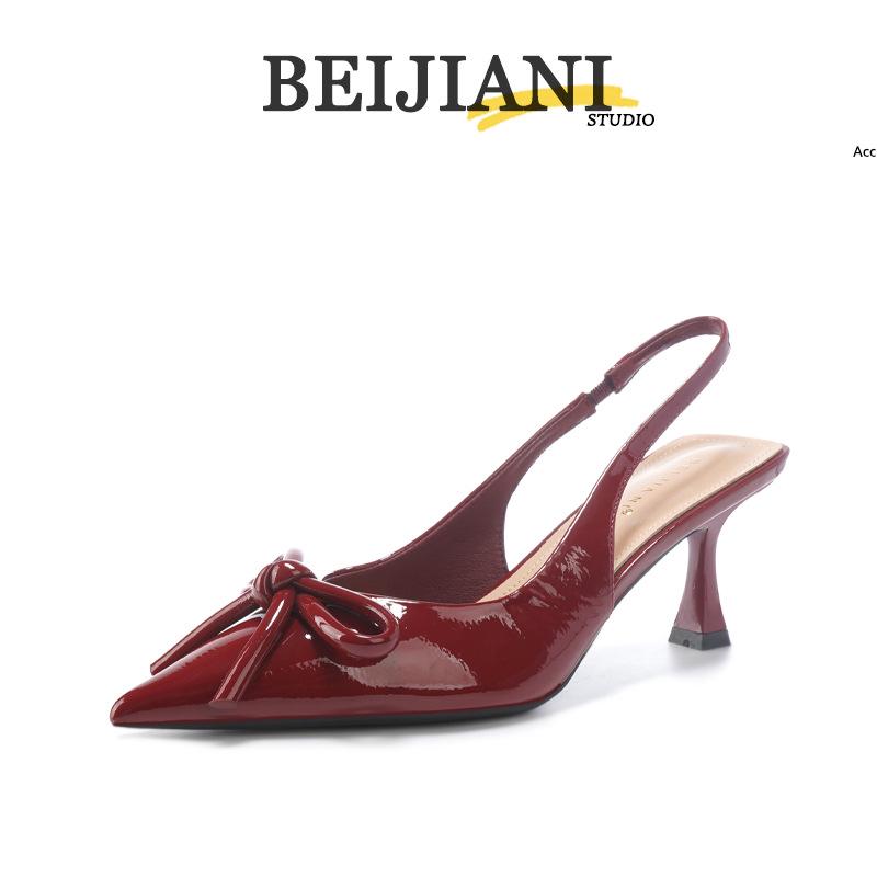 BEIJIANI Bow Pointed Stiletto Heel Closed-Toe Women's Single-Strap Sandals