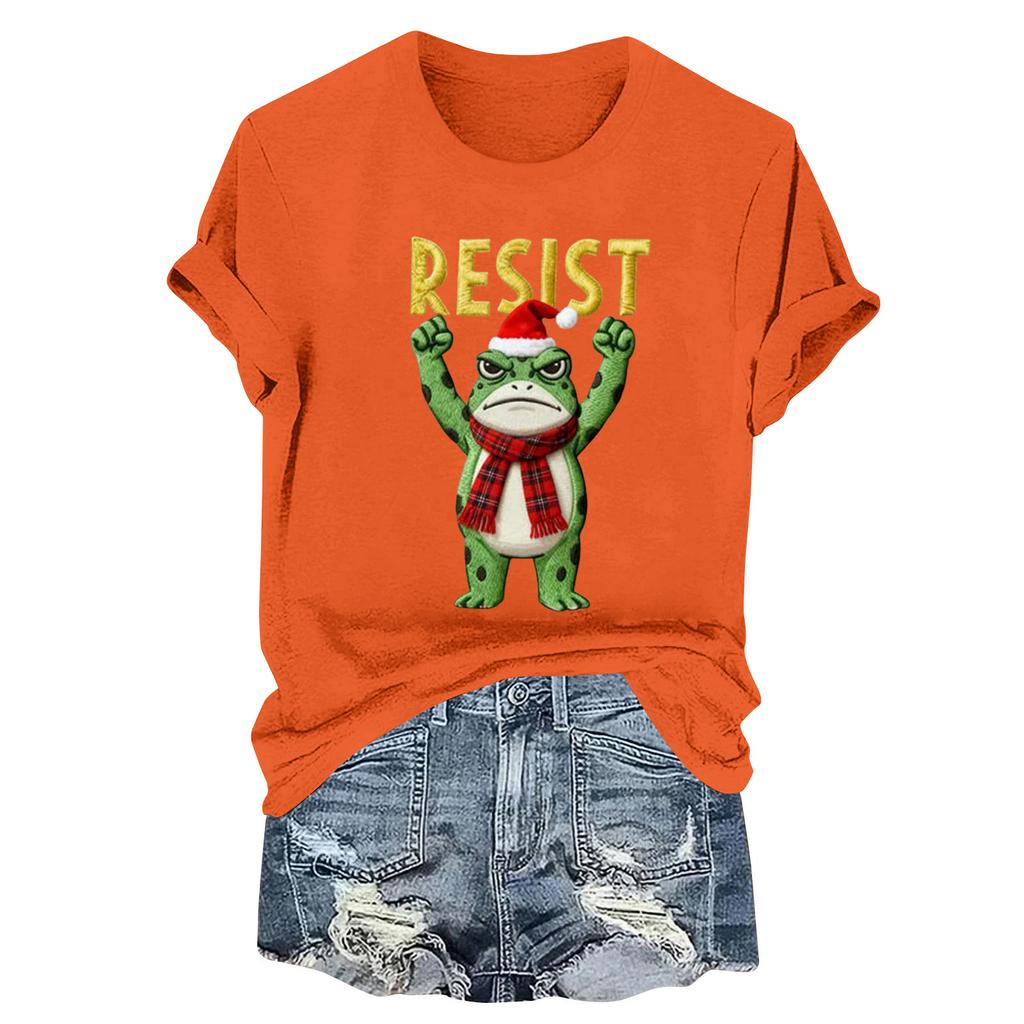 Women's Fashion Casual Printed Round Neck Short Sleeved Pullover T-Shirt Top