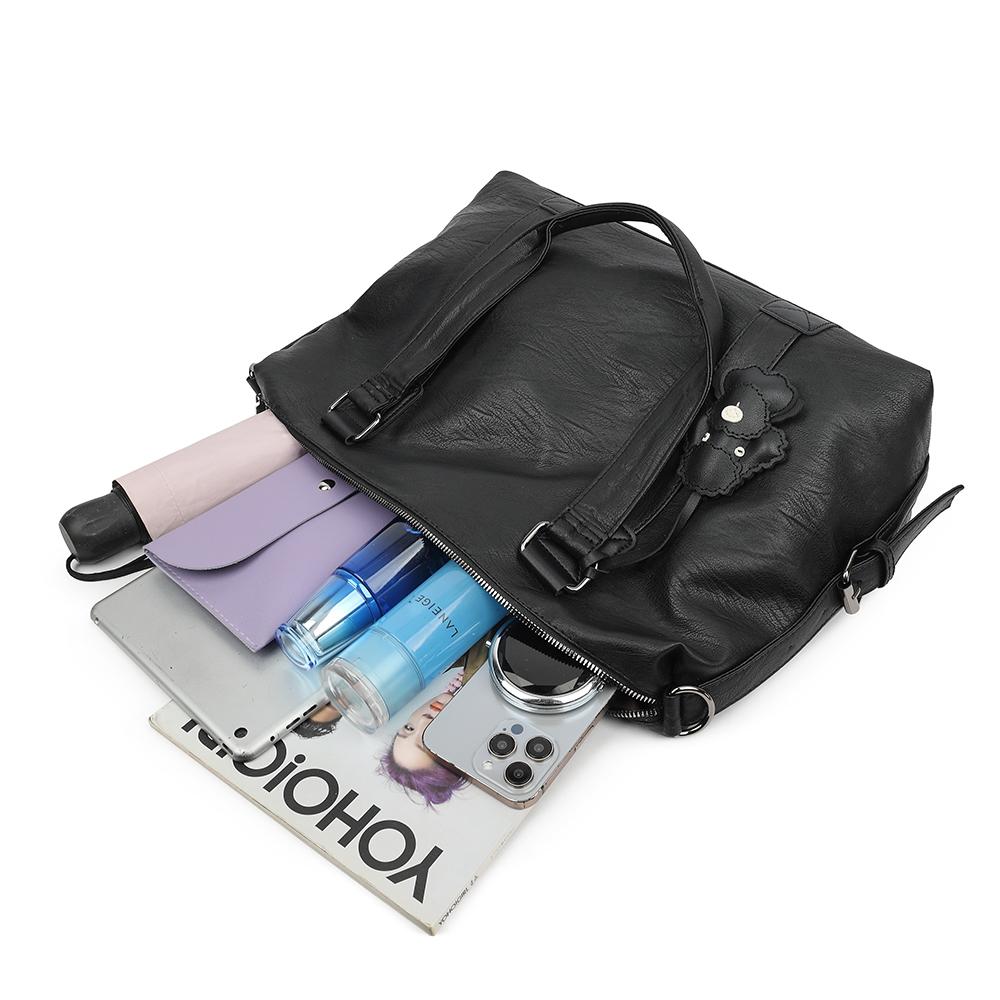 Kadınlar İçin Büyük Kapasiteli Siyah Omuz Çantaları Büyük Alışveriş Çantası Düz Renk Yumuşak Deri Çapraz Çanta Bayan Seyahat Tote Çantası