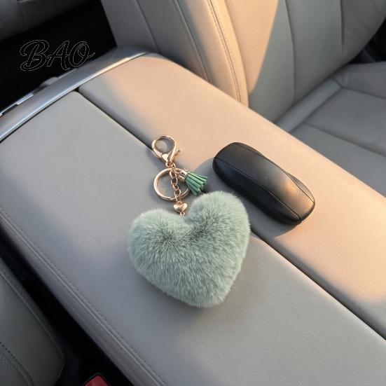 Heart Shaped Bag Ornament Plush Love Keychain for Backpack, Fuzzy Keyring Charm, Women Girls Handbags Decorative Accessory