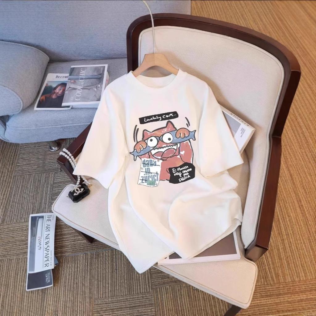American retro cotton short-sleeved T-shirt women's summer design sense European goods medium and long round neck printed t-shirt top tide