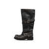 But Knee Boots Women'S New Round Head Belt Buckle Western Cowboy Knight Boots High Boots