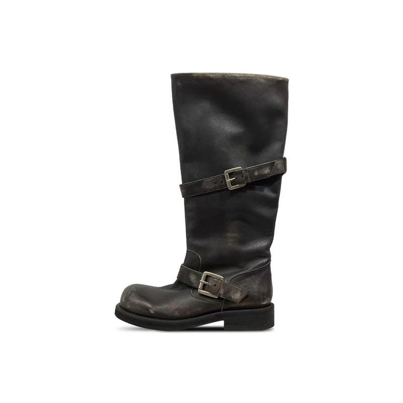 But Knee Boots Women'S New Round Head Belt Buckle Western Cowboy Knight Boots High Boots