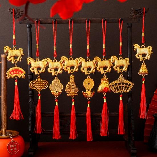 Chinese New Year Decorations 2026 Year of Horse Lucky Feng Shui Charm Zodiac Horse Hanging Tassel Pendant for Fortune Wealth Success Home Car Bonsai