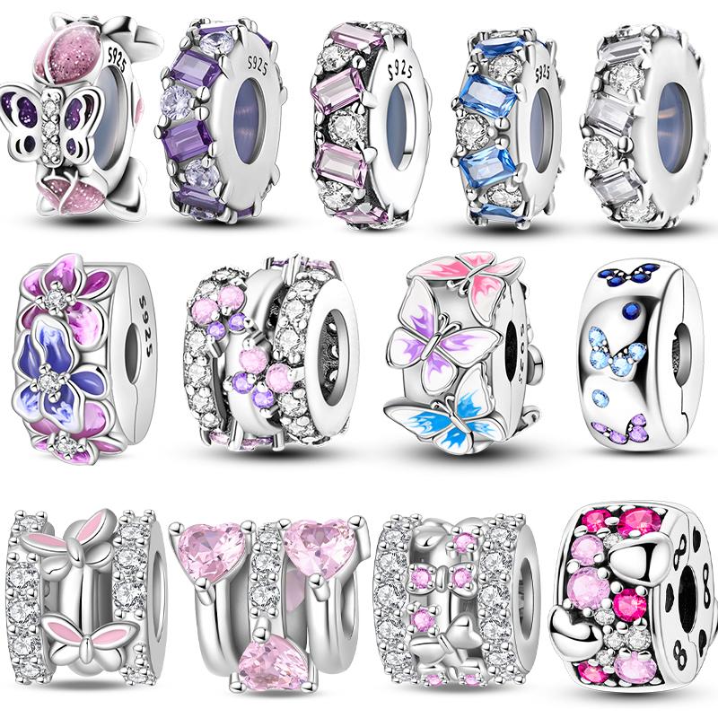 Original Copper Clip Charm Inlaid Zircon Cat Butterfly Charm Silicone Spacer Beads For Women Bracelet Diy Jewelry