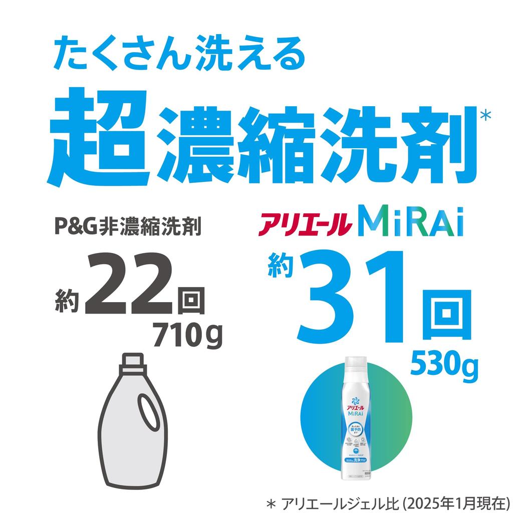 Ariel MiRAi Laundry Deodorizer with Vertical and Drum Detergent, Concentrated, Bleach-Grade Plus Refill, Approx. 5.1x/1.45kg [Large Capacity]
