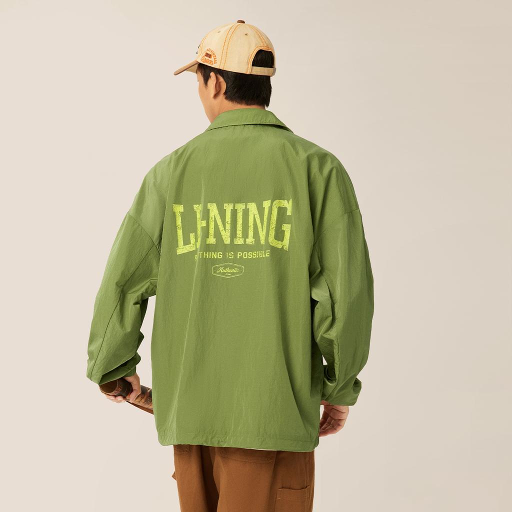 Li Ning Sports Lifestyle Series Letter Single-Breasted Collar Comfortable Breathable Loose Jacket Unisex Jacket Grasshopper-Green AJDV079-2