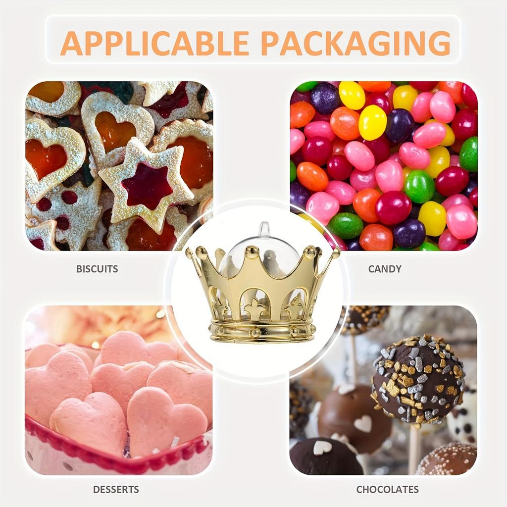 4 Pcs Gold Crown Toppers with Dome Party Bell Candy Storage Boxes Fillable for Cosmetics Pills Party Decorations