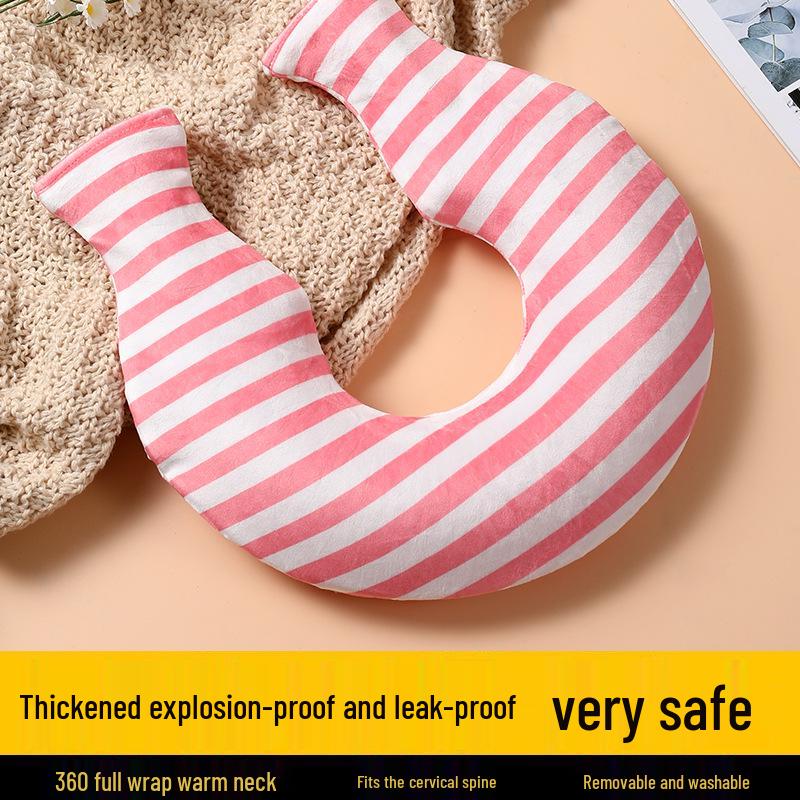 U-образная взрывозащищенная грелка для шеи с мультяшным дизайном животных для облегчения боли в шейном отделе позвоночника.
