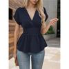 Damen V-Ausschnitt Kurzarm Peplum Bluse Lässig Wickel Taille Slim Fit Sommer T-Shirt Top