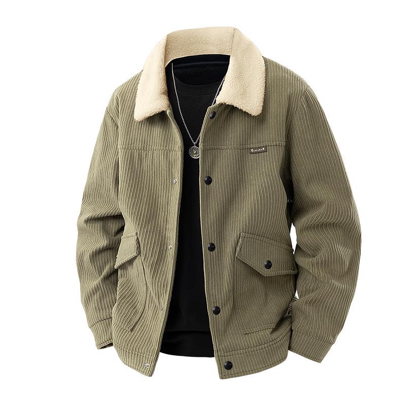 Herren Winter Cordjackett, Samt gefüttert, Reverskragen, Trendiger lockerer Schnitt, Lässiges vielseitiges Design