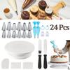 24-teiliges Kuchendekorations-Set - Rutschfester Drehteller mit Spritztüllen, Schabern & Werkzeugen für professionelle DIY-Backwerkzeuge Zubehör
