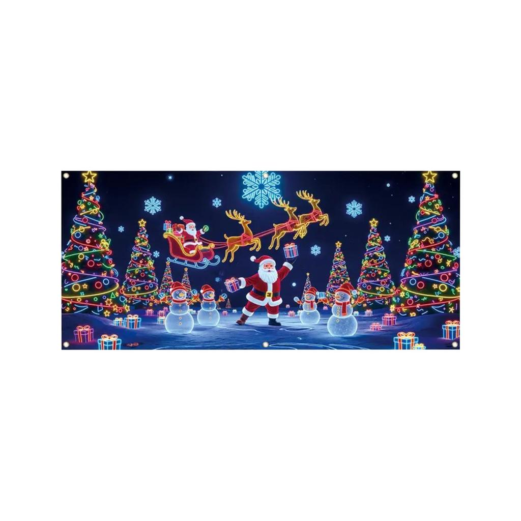 Christmas UV Fluorescent Garage Door Cover Banner - Background For Holiday Parties, Christmas Decoration Hanging Cloth