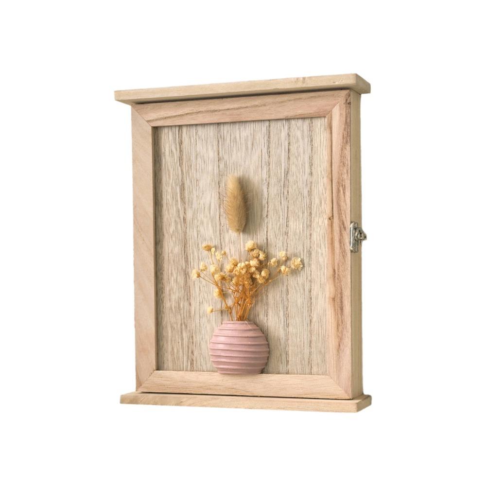 Wall Decor Wooden Wall-Mounted Key Storage Box Rustic Square Cabinet Key Rack Vintage Decorative Key Hook Dolls Storage