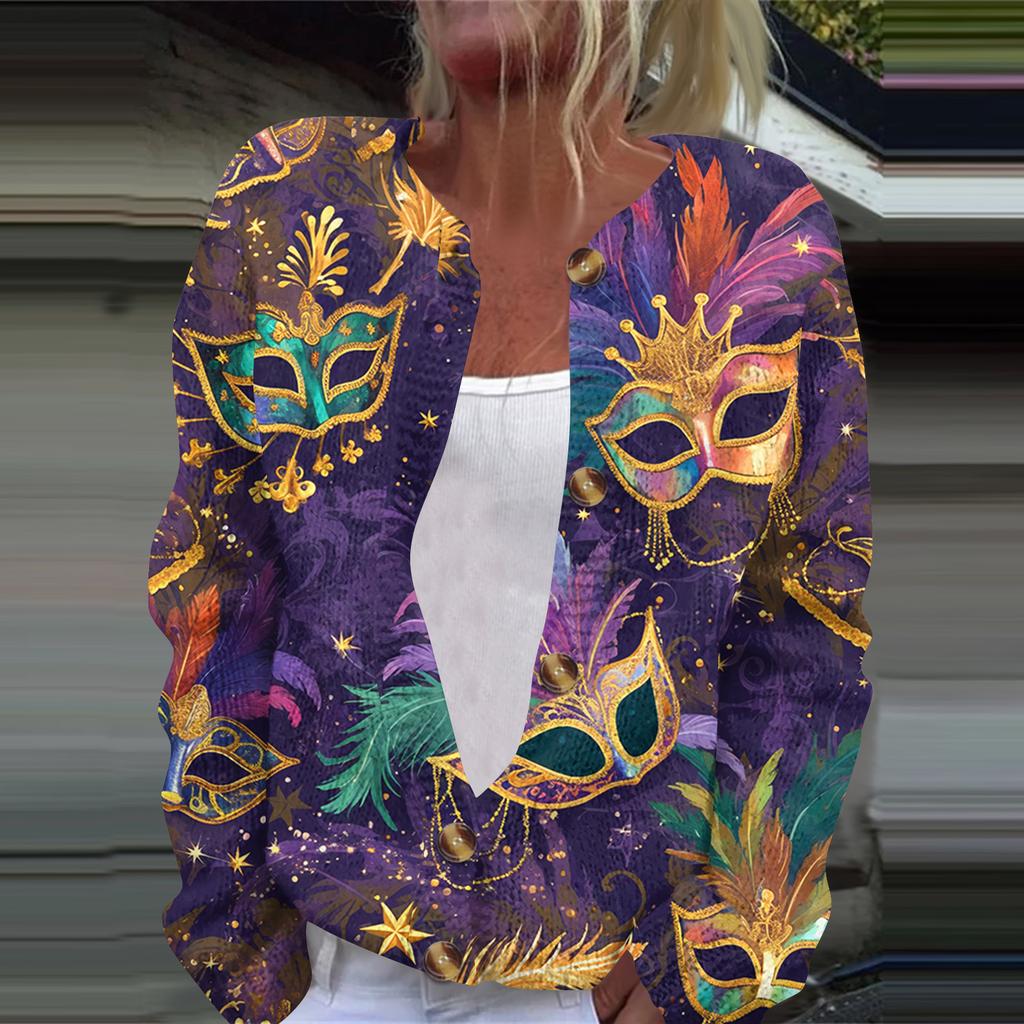 Dámská módní pletená svetrová bunda s dlouhým rukávem a zapínáním na knoflíky