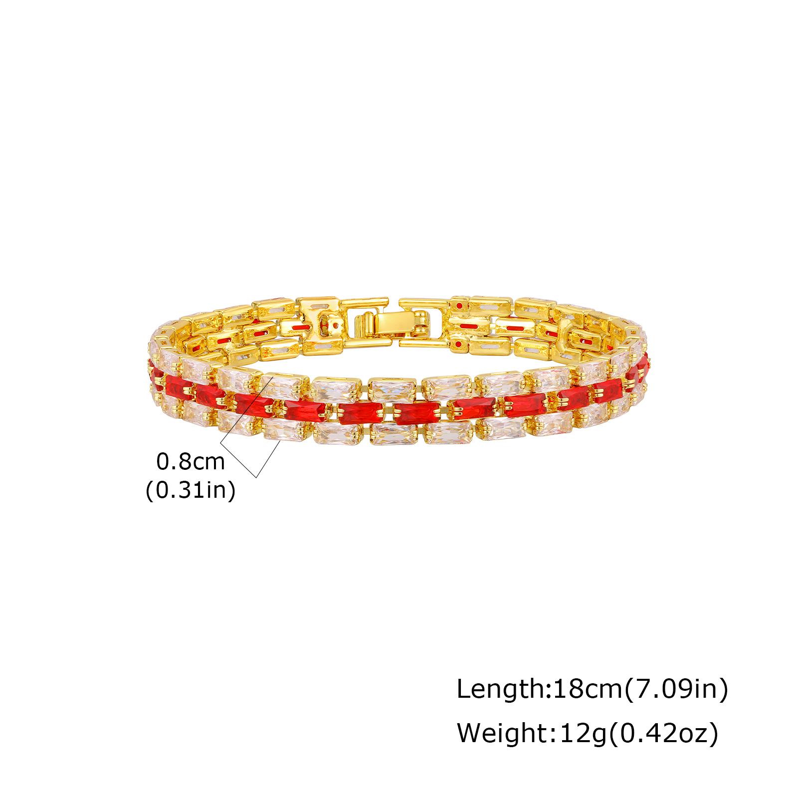 

Luxury Sparkling Red Zircon Bracelet Gold Plated Watch Strap Chunky Link Bracelet for Women Stackable Party Daily Jewelry Gift