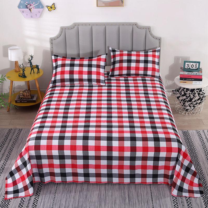 Plaid Bed Flat Sheets Home Textile Modern Single Queen King Size Bedspread Bedding Brushed Breathable Anti-Mites Mattress Cover