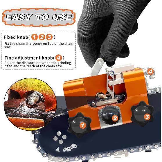 Chainsaw Sharpener Jig Kit, Portable Universal Chain Saw Sharpener Tool with 5 PCS High Hardness Burrs, Manual Hand Crank Chainsaw Sharpener,