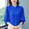 New Women's White Shirt Spring Autumn 3/4 Sleeve Striped Top Summer Loose Reducing Age Puff Sleeve Bottoming Blouse S-4XL