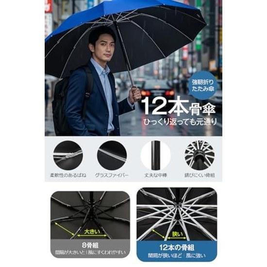 Super Large Size12 Ribs Folding Umbrella One-Touch Automatic Open Close Mens Reverse Wind Resistant Teflon Coating Windproof Water Repellent Durable