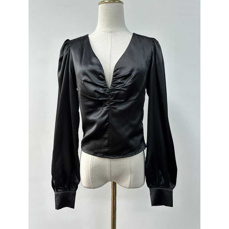 

Export Pure Original Lulu Home Black V-neck Smooth Material Texture Temperament Commute Black Classy Shirt Tops Easiest for Match Black Shirt XL