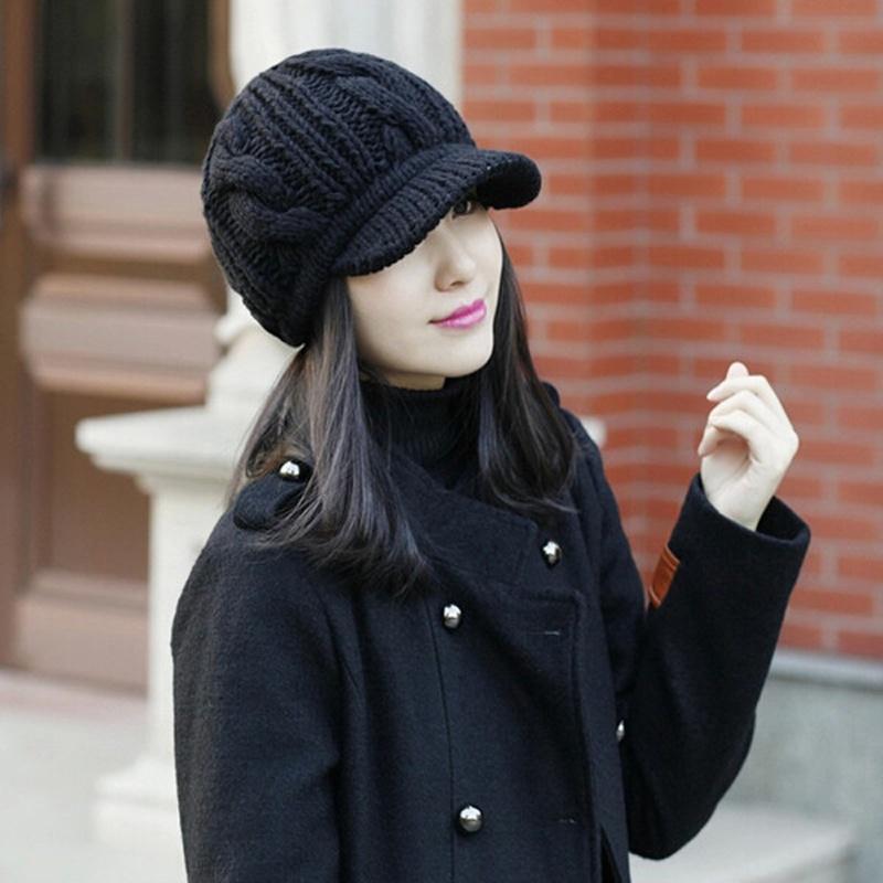 Winter Women Hat Knitted Wool Girl Cap 