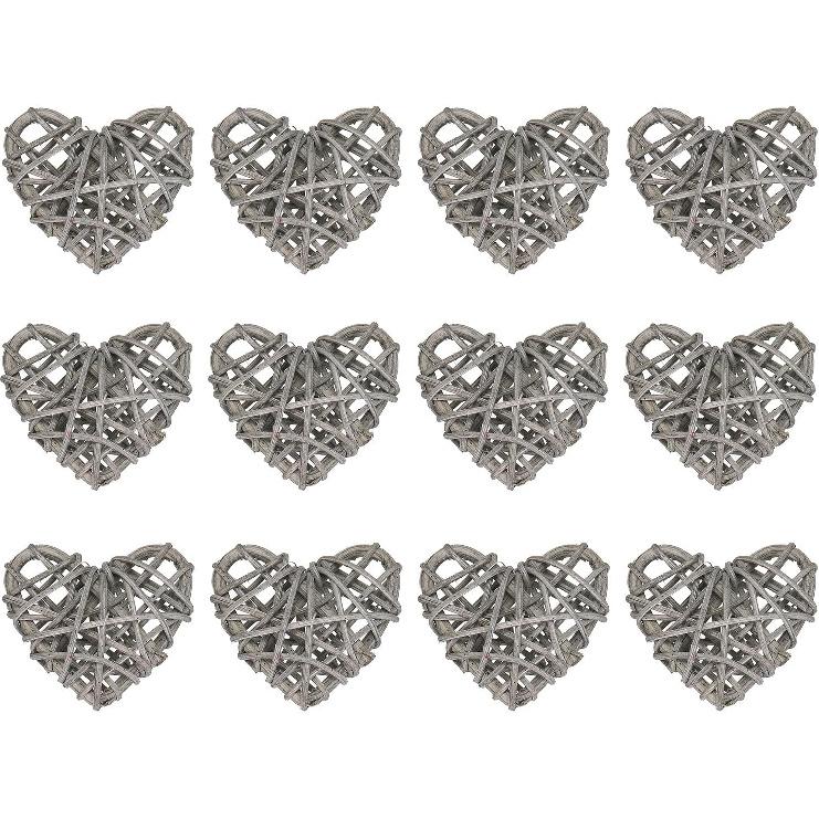 MECCANIXITY 12Pcs Heart Shaped Rattan Ball Vase Filler Natural Rattan for Valentine's Day Decoration Wedding Home Decoration Black 2 In