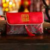 Hand Sewn Embroidered Red Envelope Bag Brocade Cloth 11x18 cm Fu Character Motif Fabric Pouch for New Year Offering Blessings