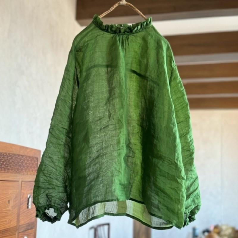 Johnature Damen Vintage Blusen Langarm Frühling O-Ausschnitt Hohe Qualität Damen Locker Geblümte Blusen