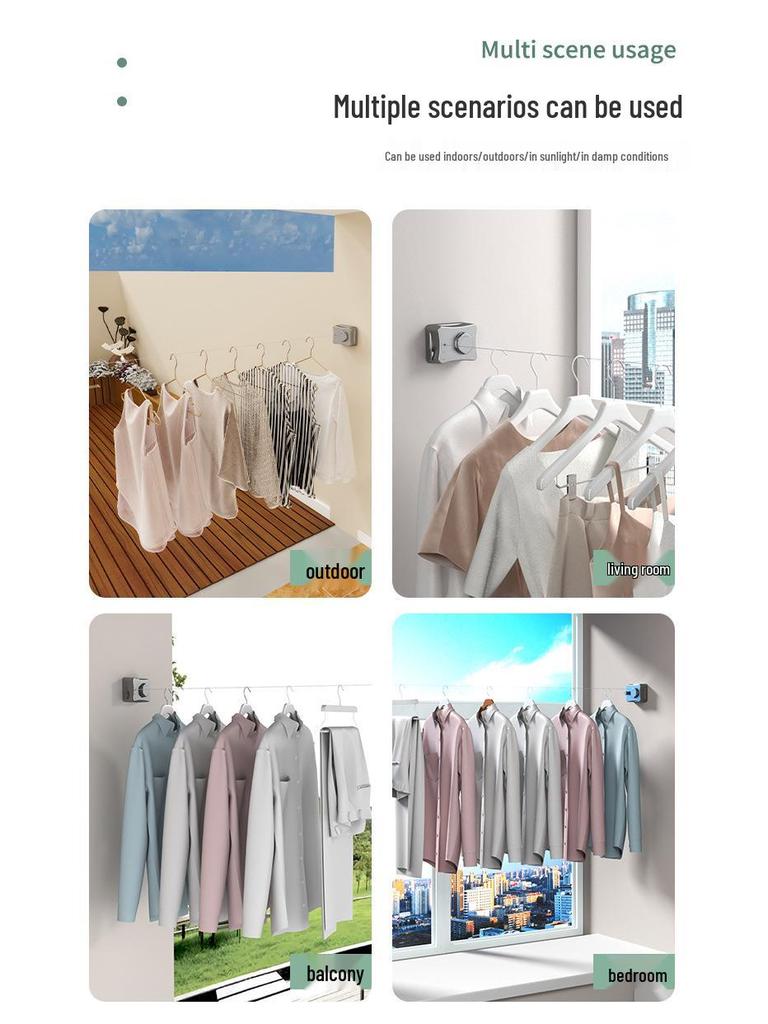 Invisible Punch-Free Retractable Indoor Clothesline for Balcony and Bathroom
