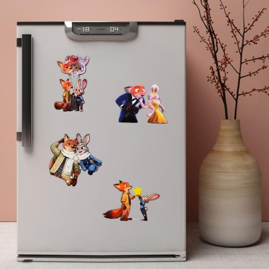 Drehbarer Fuchs Hase Kühlschrankmagnet Acryl Cartoon Filmfigur Tier Kühlschrankmagnet Heim Büro Küchendekoration Filmfans Geschenk