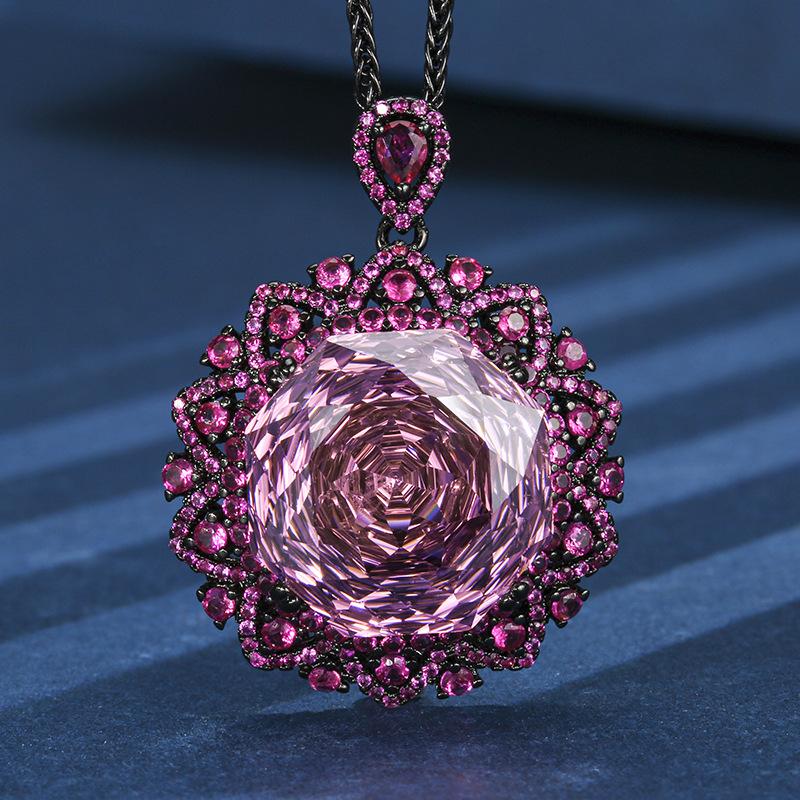 Jewelry Copper Bottom Gold-Plated Imitation Rose Cut Sea Blue Temperament Retro Black Gold Pendant Jewelry Main Stone 18Mm