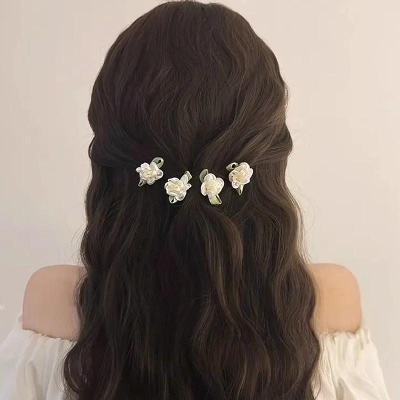 Camellia Hair Clip, Side Bangs Clip, Female Clip, Duckbill Clip, Headband Accessory