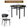 Juego de mesa redonda minimalista (con 2 sillones negros de material PU y respaldo curvo de confort), con 100 cm de diámetro en aspecto de madera negra.