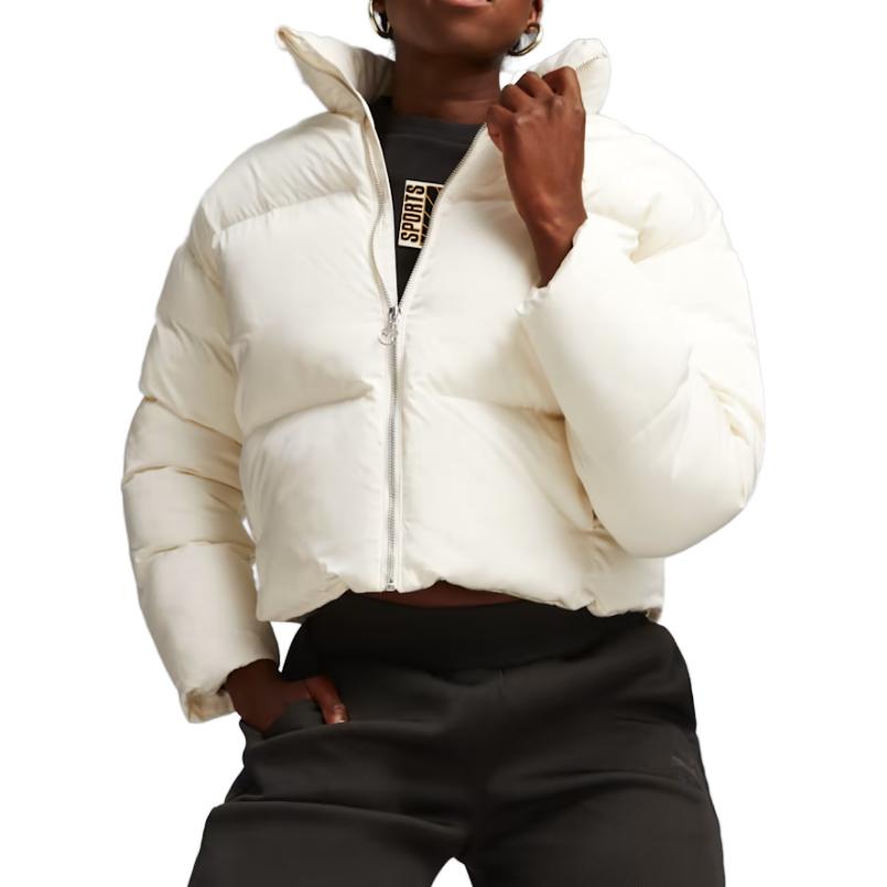 Puma Classics Oversized Puffer Jacket Solid Color High Neck Zipper Short Sleeve Down Jacket Women jackets White 621693-66