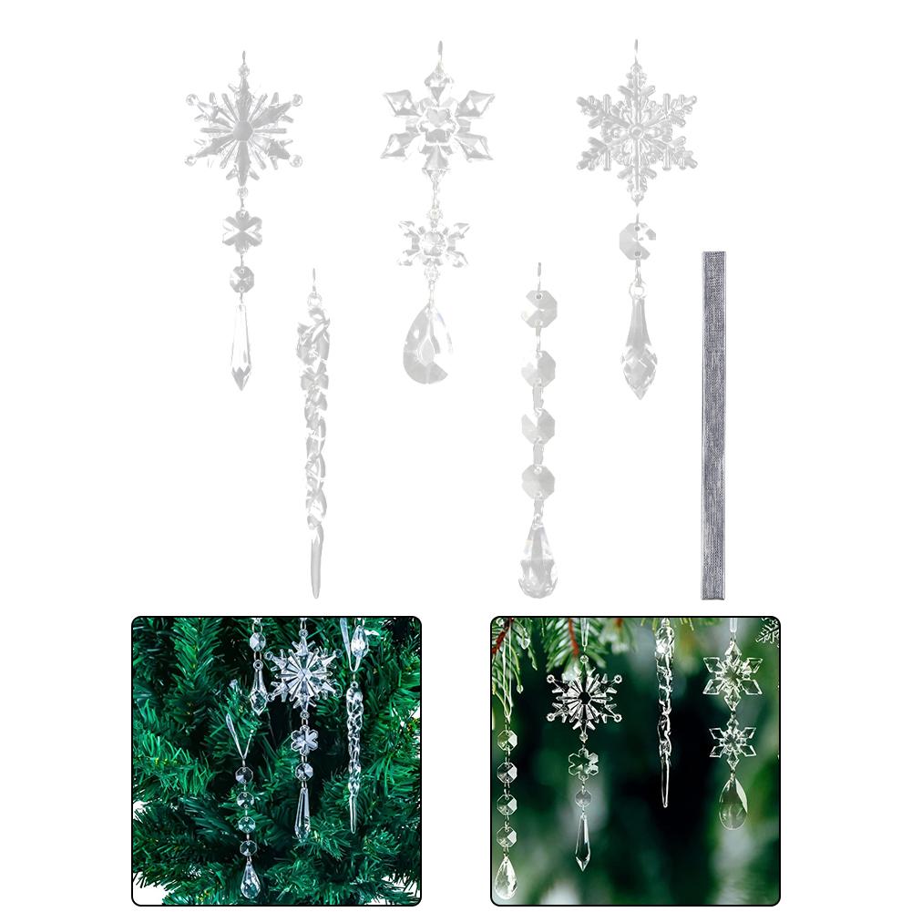 Christmas Tree Ornaments Set With Snowflake And Icicle Designs, Shatterproof Clear Acrylic Decoration Kit For Winter Weddings